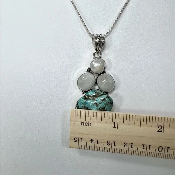 Rough Turquoise Moonstone 925 Gemstone Pendant ONLY - Picture 5 of 6